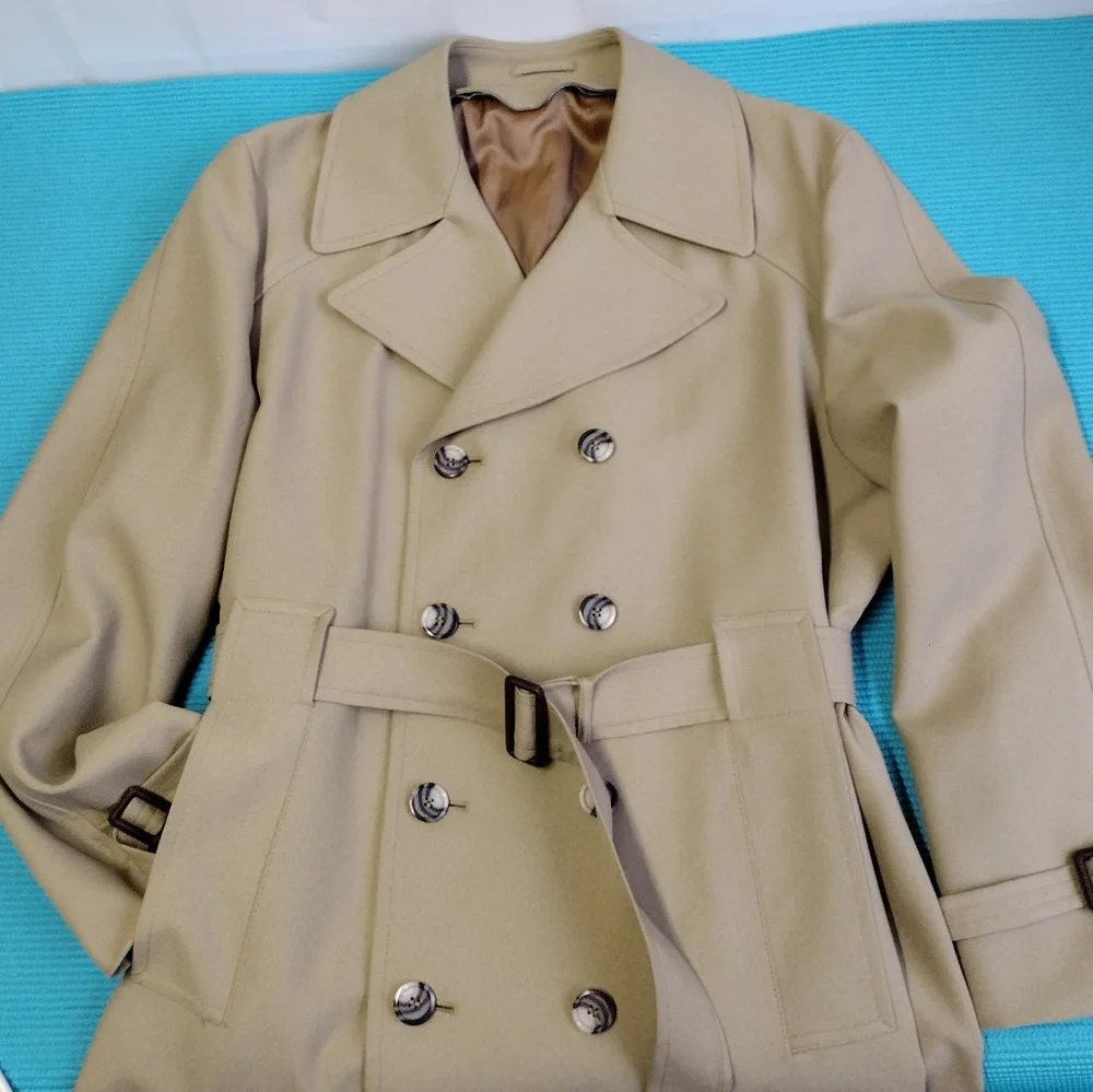 Clipper Mist By Londontown Men's Long Trench Coat Double Breasted Belted 42 Tall